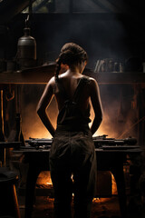 Obraz na płótnie Canvas Photo of creative blacksmith in dark ambiance aesthetic