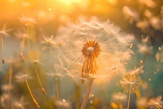 Dandelion in the Breeze at Golden Hour - Ethereal Nature Beauty with Sun Flare