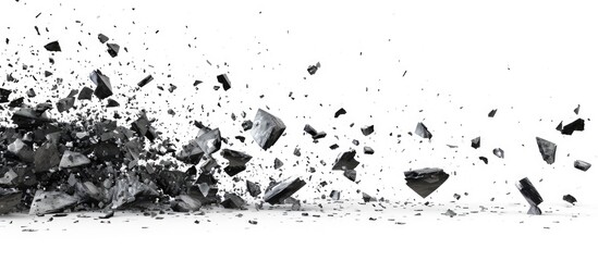 3D illustration of debris falling on a white background.