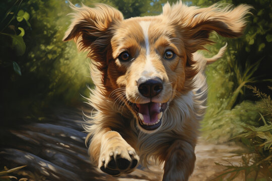 Photo of cute dog running towards camera