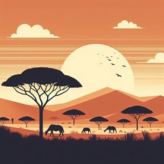 Fototapeta na wymiar Graphic Landscape of Africa: A Journey into Serenity and Diversity