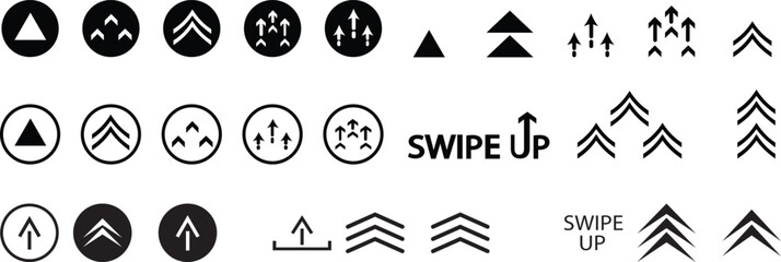 Set swipe up arrows icon. Group arrows directed upwards. Different black arrows sign. Scroll or swipe up. Elements for business infographic, social media – for stock