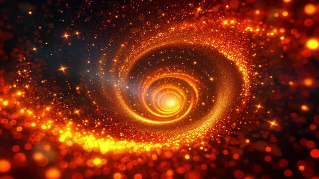 Stars Spiral Abstract Golden Shiny Infinite Circle Tunnel Lines Sparkle Particles With Light Beam Lens Flare looping animation footage video background Design