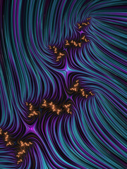 Abstract, fluid and colorful fractal background texture. Modern and contemporary feel. Metallic, iridescent and reflective with shades of cyan, purple, yellow, blue, black