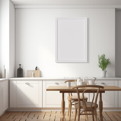 White Scandinavian farmhouse kitchen mockup interior background