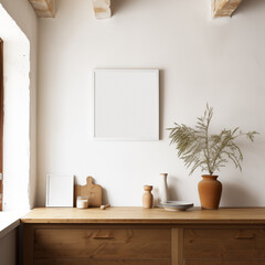 Fototapeta na wymiar White Scandinavian farmhouse kitchen mockup interior background