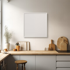 White Scandinavian farmhouse kitchen mockup interior background
