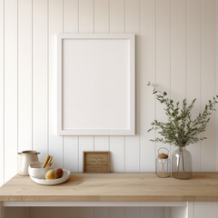White Scandinavian farmhouse kitchen mockup interior background