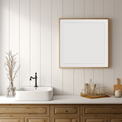 Fototapeta premium White Scandinavian farmhouse kitchen mockup interior background