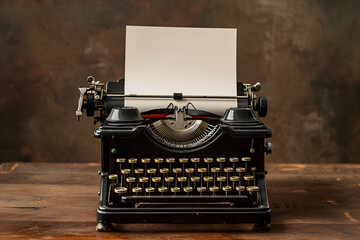 Antique Black Typewriter with Blank Paper on Table