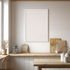 White Scandinavian farmhouse kitchen mockup interior background
