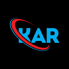 KAR logo. KAR letter. KAR letter logo design. Intitials KAR logo linked with circle and uppercase monogram logo. KAR typography for technology, business and real estate brand.