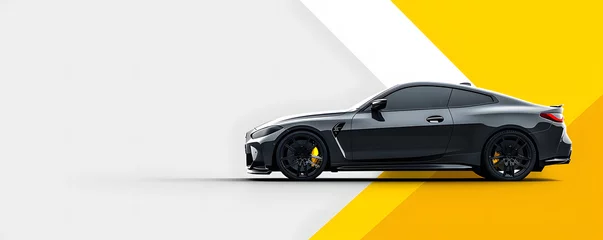 Fotobehang Luxury Sport Coupe on Geometric Yellow and White Background © ABDULRAHMAN