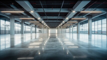 Commercial building floors built for interior decoration and design, open space with bright area