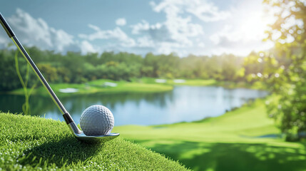 Club next to golf ball on green golf course