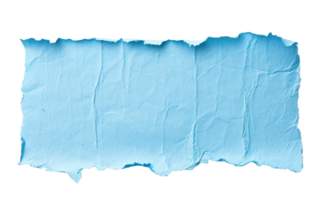 Blank, blue sheet of paper, rectangular shape. On transparent background. Ripped, jagged page. With empty space for text.