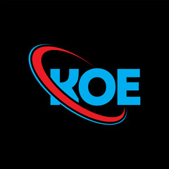 KOE logo. KOE letter. KOE letter logo design. Initials KOE logo linked with circle and uppercase monogram logo. KOE typography for technology, business and real estate brand.