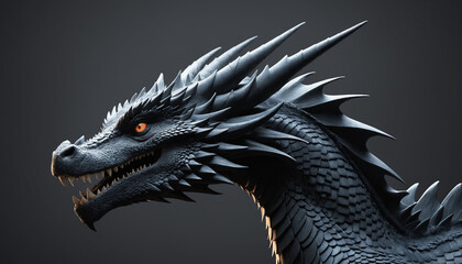 Fantasy closeup dragon illustration. Cartoon style dar colors. Year 2024 Symbol art - obrazy, fototapety, plakaty