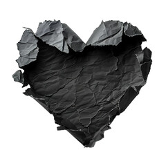 Blank, black piece of paper, heart shape. On transparent background. Ripped, jagged page. With empty space for text.