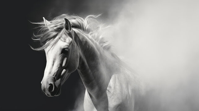 Photo of horse, black and white minimal abstract style