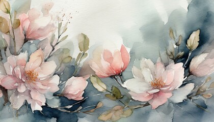 Pastelowa akwarela, różowe kwiaty, tapeta, dekoracja. Generative AI