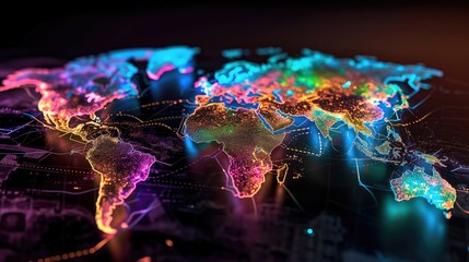 Vibrant abstract image of the world, supply chain with different nodes and connections