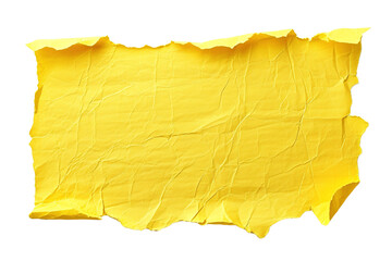 Blank, yellow sheet of paper, rectangular shape. On transparent background. Ripped, jagged page. With empty space for text.