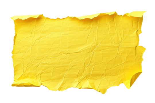 Blank, yellow sheet of paper, rectangular shape. On transparent background. Ripped, jagged page. With empty space for text. - Powered by Adobe