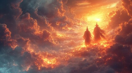 Chinese Deities donning Plate Armor amidst the Cloud
 - obrazy, fototapety, plakaty