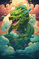 Green Chinese dragon. Symbol of 2024. Generative AI