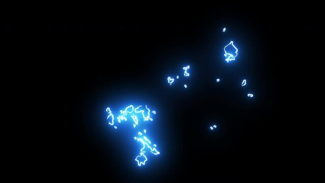Animated map of the Riau Archipelago province in Indonesia with a glowing neon effect
