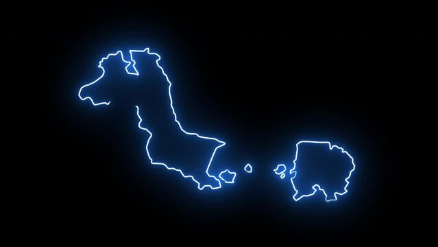 Animated map of the Bangka Belitung Islands in Indonesia with a glowing neon effect