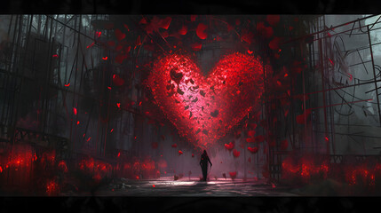 Person Standing in Front of a Red Heart - obrazy, fototapety, plakaty
