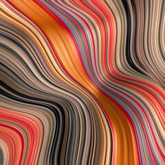 Abstract, fluid, wavy and colorful 3D background lines texture. Modern and contemporary feel. Metallic, iridescent and reflective with shades of orange, red, black, white