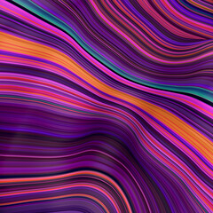 Abstract, fluid, wavy and colorful 3D background lines texture. Modern and contemporary feel. Metallic, iridescent and reflective with shades of purple, orange, green, pink