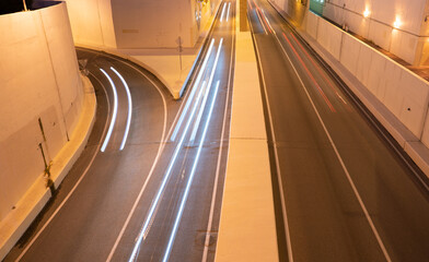 fast-moving freeway traffic long exposure at night
