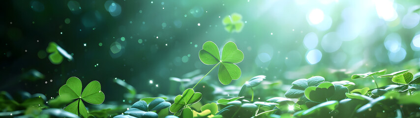 Naklejka premium happy new year banner with four-leaf clover as a lucky charm on blurred background 