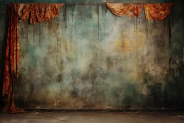 Foto op Plexiglas Photo of old grunge worn empty wall and curtain interior © LFK