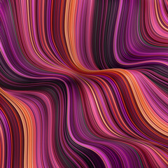 Abstract, fluid, wavy and colorful 3D background lines texture. Modern and contemporary feel. Metallic, iridescent and reflective with shades of purple, magenta, orange, black