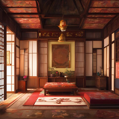 An Oriental Japanese room, meticulously enhanced using hand-edited generative AI.

