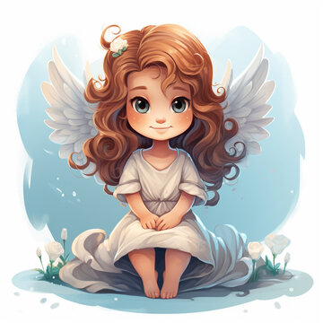 illustration of cute little angel with wings