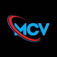 MCV logo. MCV letter. MCV letter logo design. Initials MCV logo linked with circle and uppercase monogram logo. MCV typography for technology, business and real estate brand.