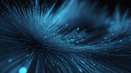 Abstract blue particles of optical fiber 3d illustration Generative, AI.