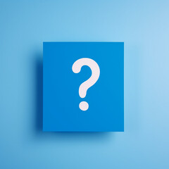 2D Illustration of a Question Mark Symbol Set Against a Vivid Sky-Blue Background, Creating a Striking Visual Impact on a Brightly Colored Card for Attention-Grabbing and Informative Graphic Design