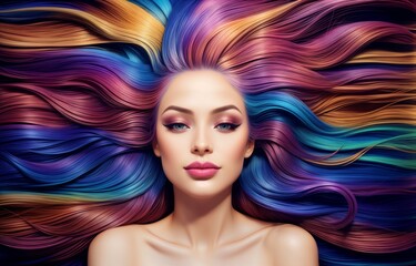Portrait of beautiful young woman with colorful hair. Fashion model with bright makeup.