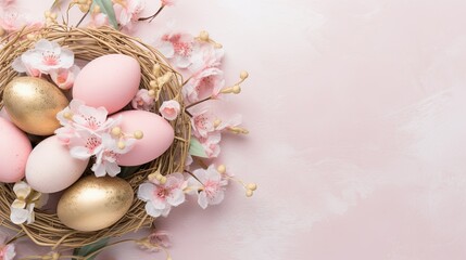 Immerse yourself in the spirit of Easter with this captivating photo, showcasing a basket filled with intricately decorated eggs.