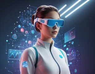 3d rendering of a female robot wearing futuristic glasses and looking at the camera
