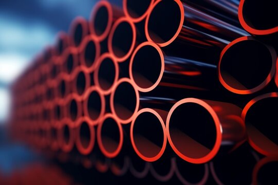 Metal copper pipes rusty dirty brown metallic tube stack production line industry pipeline construction site factory stainless iron round pipeline shiny plumbing manufacturing heavy industry tubing