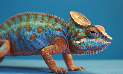 Fototapeta premium Chameleon of a blue and orange tone