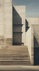 Fototapeta premium Arquitectura brutalista, minimalista, de hormigón visto con formas geométricas monocromáticas 